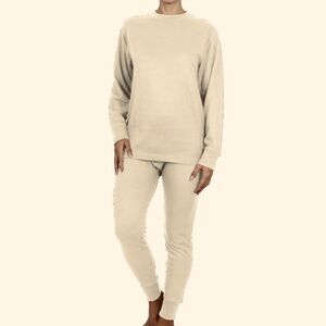 Blu Rock  2-Piece Lightweight Waffle-Knit Cream Thermal Set in S and XL NWOT